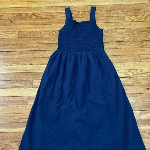Everlane Navy Blue Smocked Cotton Poplin Tank Maxi Dress Women's Size Small - Picture 2 of 3